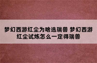 梦幻西游红尘为啥选瑞兽 梦幻西游红尘试炼怎么一定得瑞兽